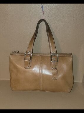 Coach Smooth Tan Leather Double-Handle Shoulder Bag